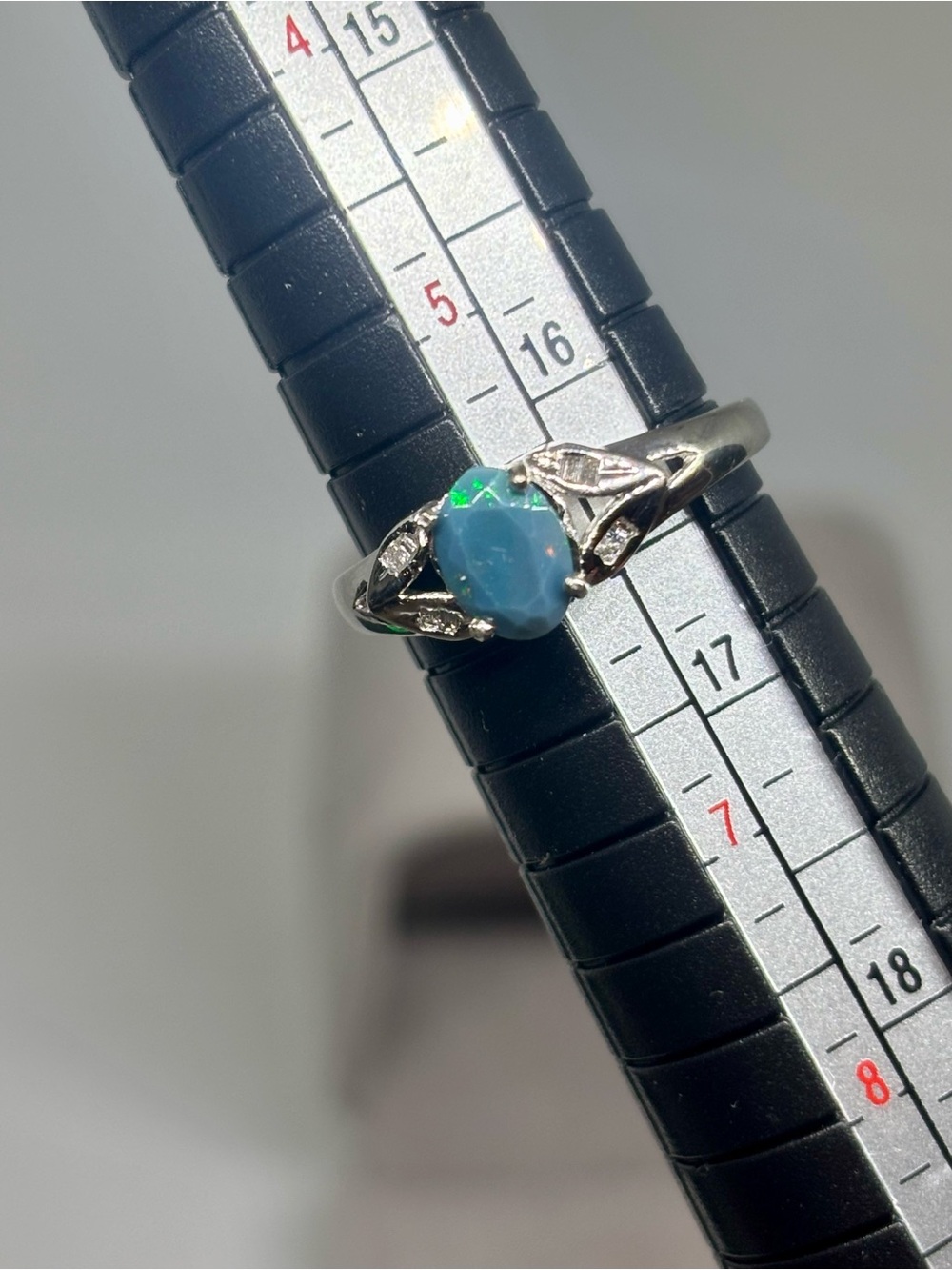 10K White Gold Black Opal Solitaire Ring, size 6